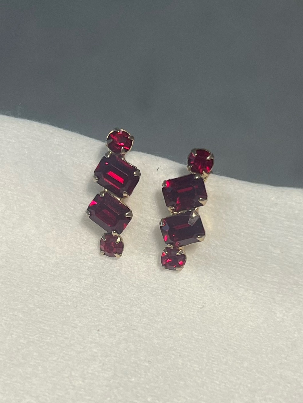 Coro Gold-Tone Deep Red Cluster Drop Earrings